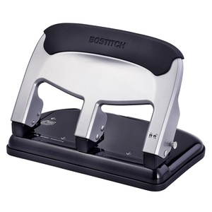 image:imageBostitch Office EZ Squeeze Heavy Duty 3Hole Punch for Home Office amp School 40Sheet Capacity OneTouch Reduced Force Sleek Black DesignSilver