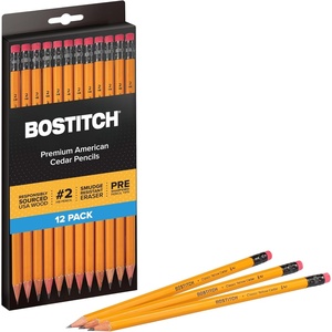 image:imageBostitch Office Premium 2 Pencils American Cedar Wood PreSharpened HB Graphite 144Pack1 Count Pack of 12