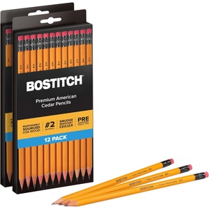 image:imageBostitch Office Premium 2 Pencils American Cedar Wood PreSharpened HB Graphite 144Pack1 Count Pack of 24