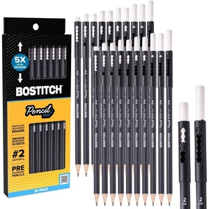 image:imageBostitch WoodCased Pencil Plus Retractable Eraser American Cedar Wood 2 HB Round Matte Black Presharpened Six PackTwenty Pack