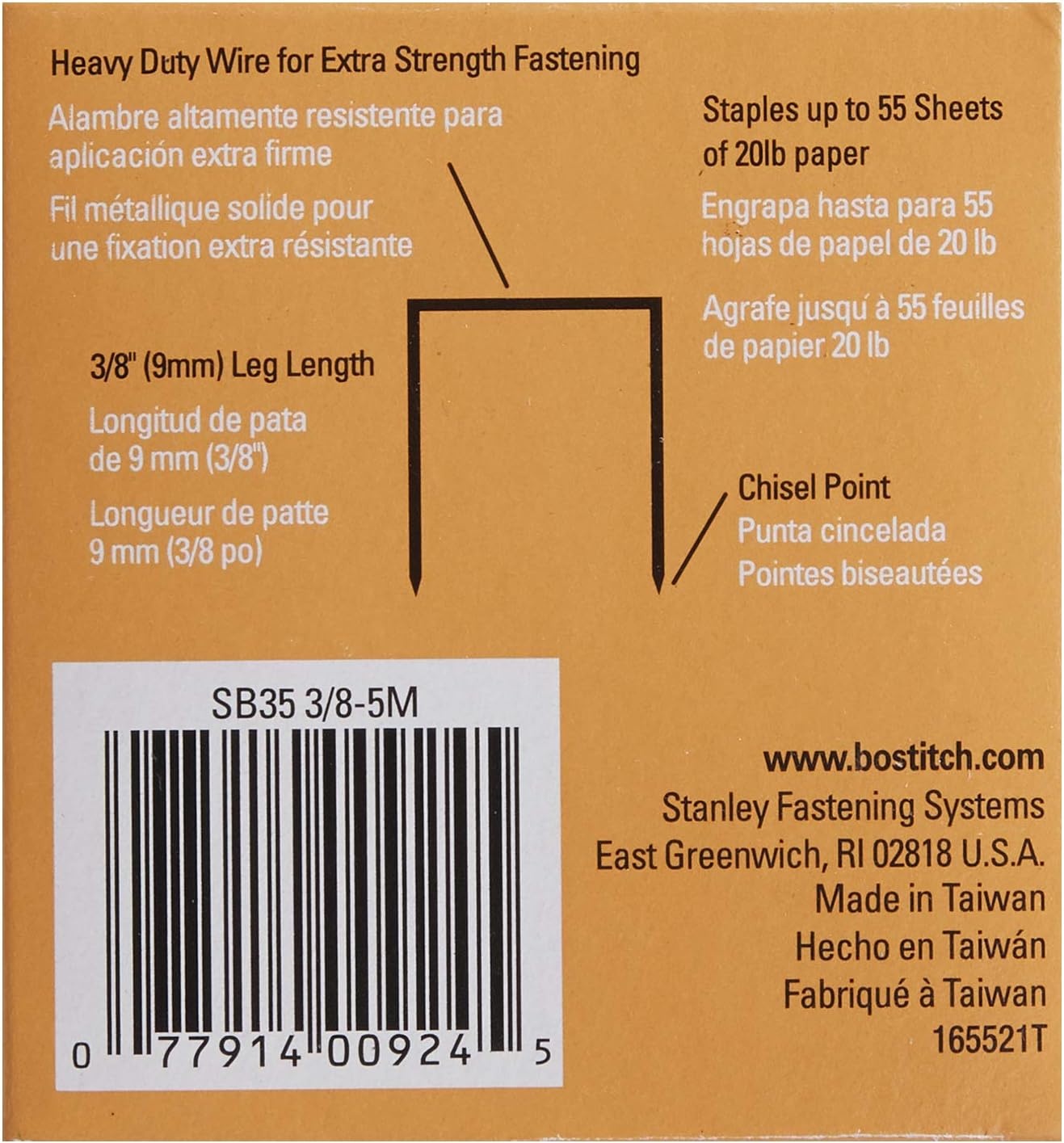 image:imageBostitch Office Heavy Duty Premium Staples 2555 Sheets 0375 Inch Leg 5000 Per Box SB35385M