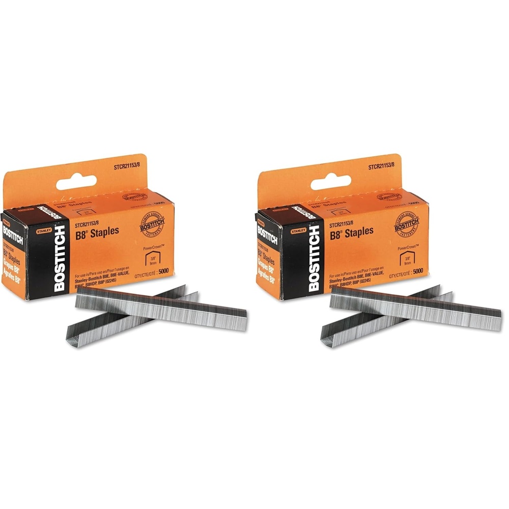 image:imageBostitch Office B8 PowerCrown Staples 0375 Inch Leg 45 Sheet Capacity 5000 Per Box STCR211538 Silver38 5 000 Staples Pack of 2
