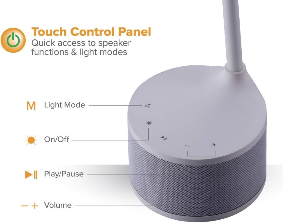 image:imageBostitch Office LED Dimmable Desk Lamp with Bluetooth Speaker amp USB Port Energy Efficient 55W Natural Daylight White VLED1817WHITEBOS