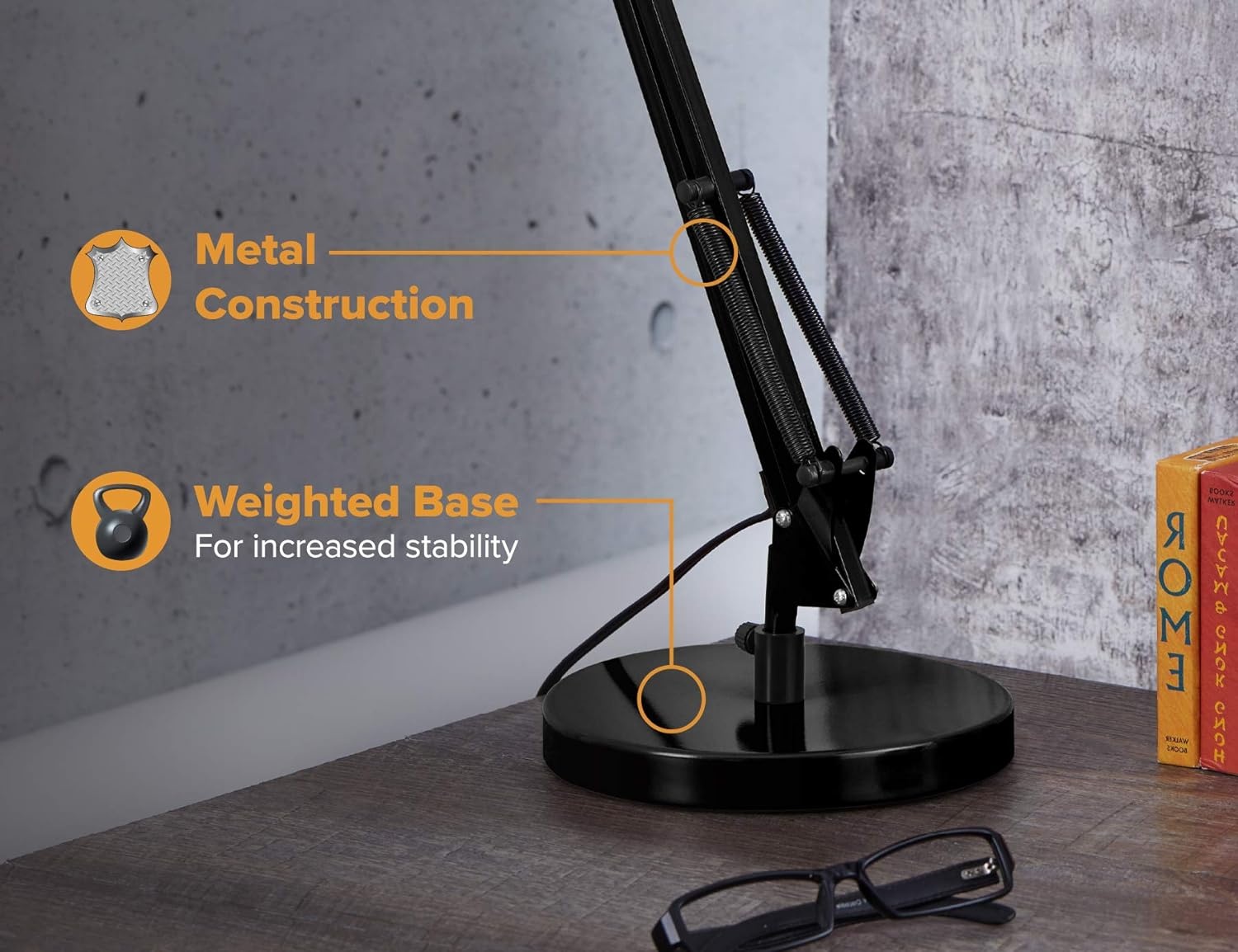 image:imageBostitch Office VLF100 LED Swing Arm Desk Lamp with Clamp Mount 36 Reach Includes LED BulbBlackBase Black