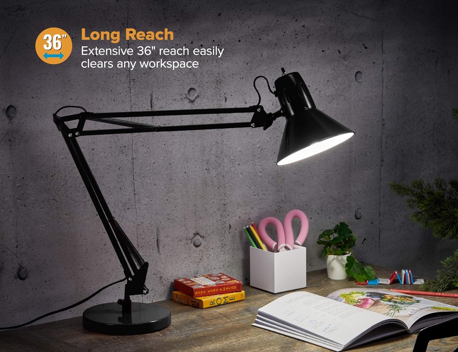 image:imageBostitch Office VLF100 LED Swing Arm Desk Lamp with Clamp Mount 36 Reach Includes LED BulbBlackBase Black
