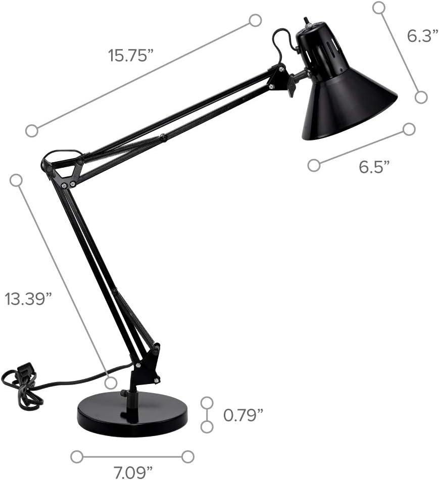 image:imageBostitch Office VLF100 LED Swing Arm Desk Lamp with Clamp Mount 36 Reach Includes LED BulbBlackBase Black