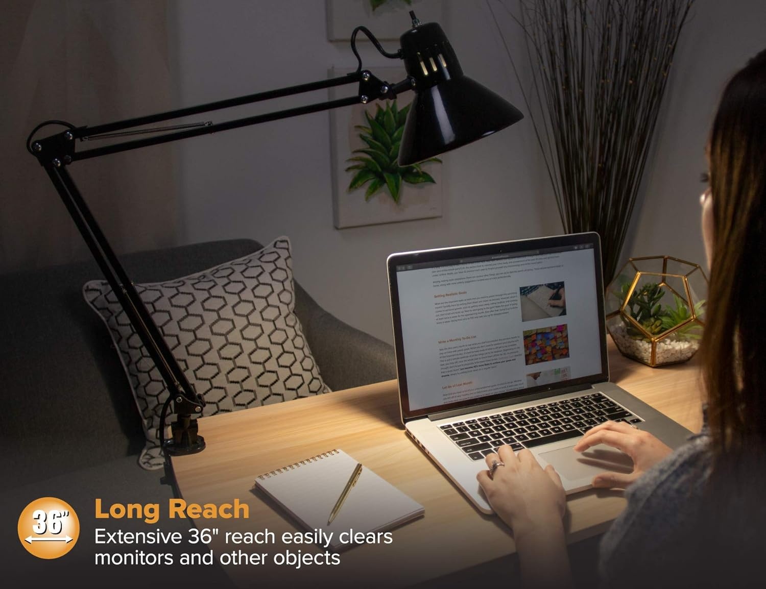image:imageBostitch Office VLF100 LED Swing Arm Desk Lamp with Clamp Mount 36 Reach Includes LED BulbBlackClamp Black