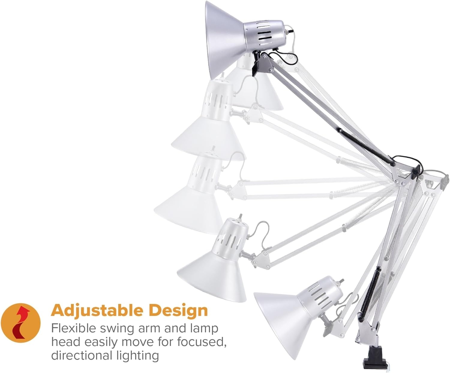 image:imageBostitch Office VLF100 LED Swing Arm Desk Lamp with Clamp Mount 36 Reach Includes LED BulbBlackClamp Silver