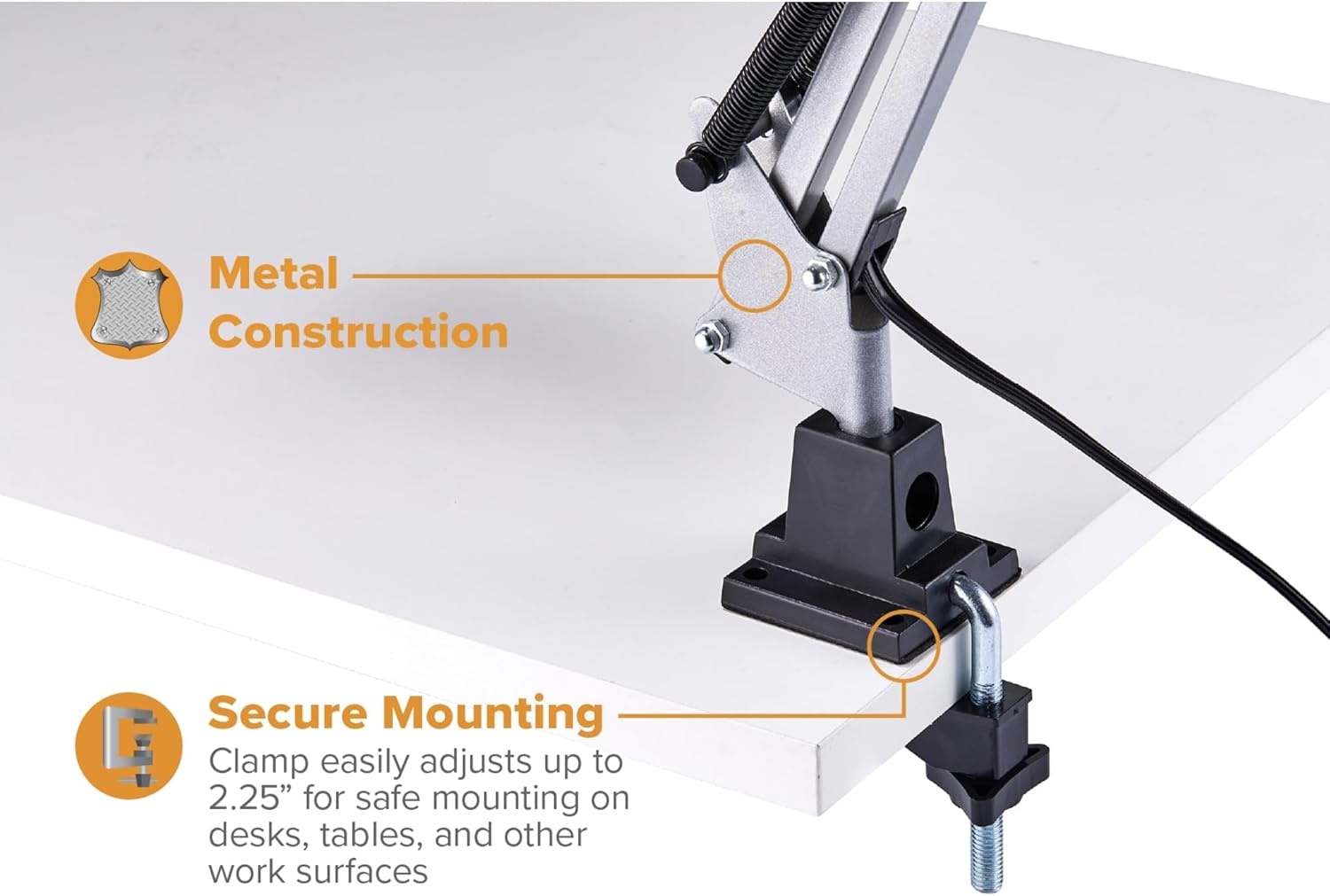 image:imageBostitch Office VLF100 LED Swing Arm Desk Lamp with Clamp Mount 36 Reach Includes LED BulbBlackClamp Silver