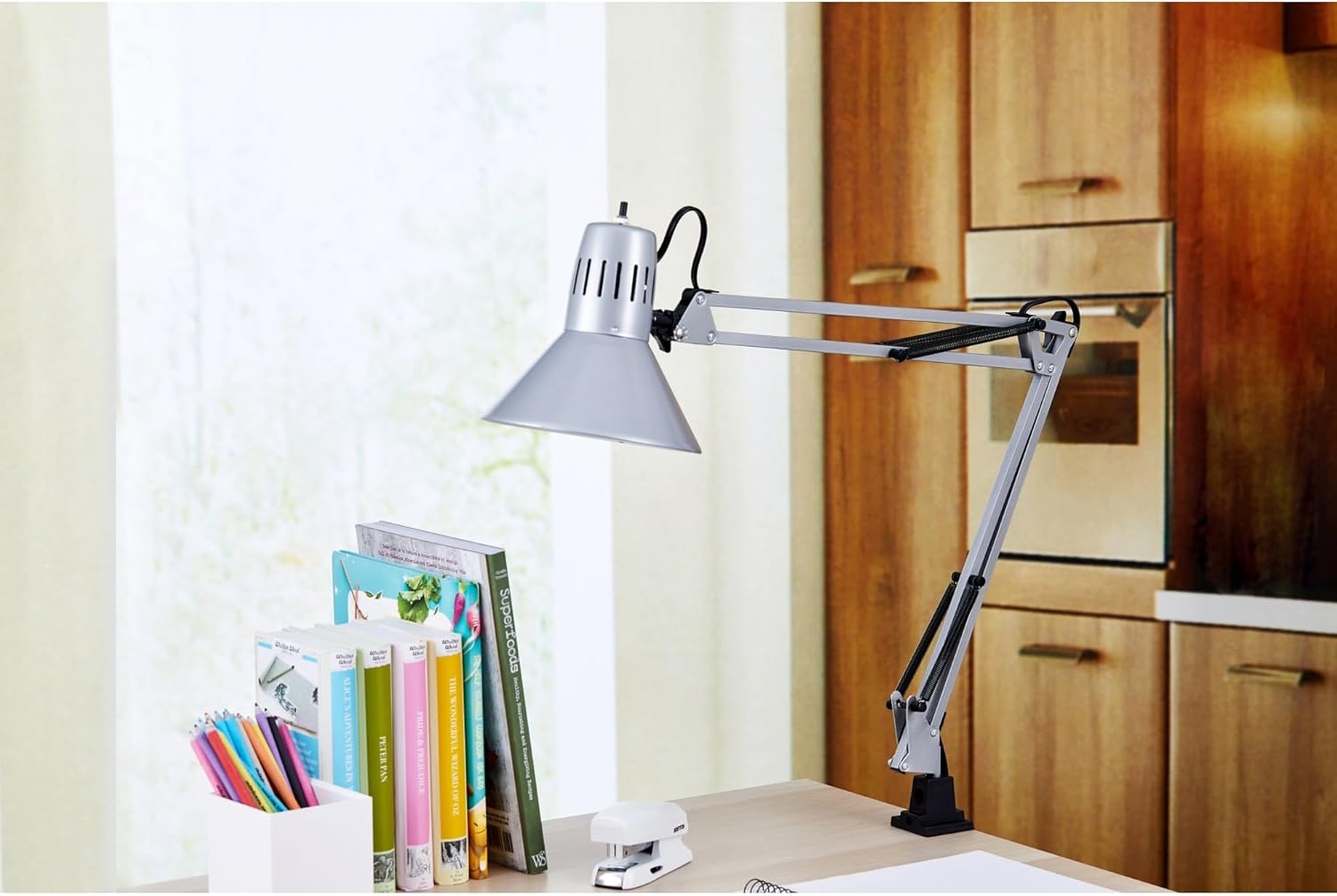 image:imageBostitch Office VLF100 LED Swing Arm Desk Lamp with Clamp Mount 36 Reach Includes LED BulbBlackClamp Silver