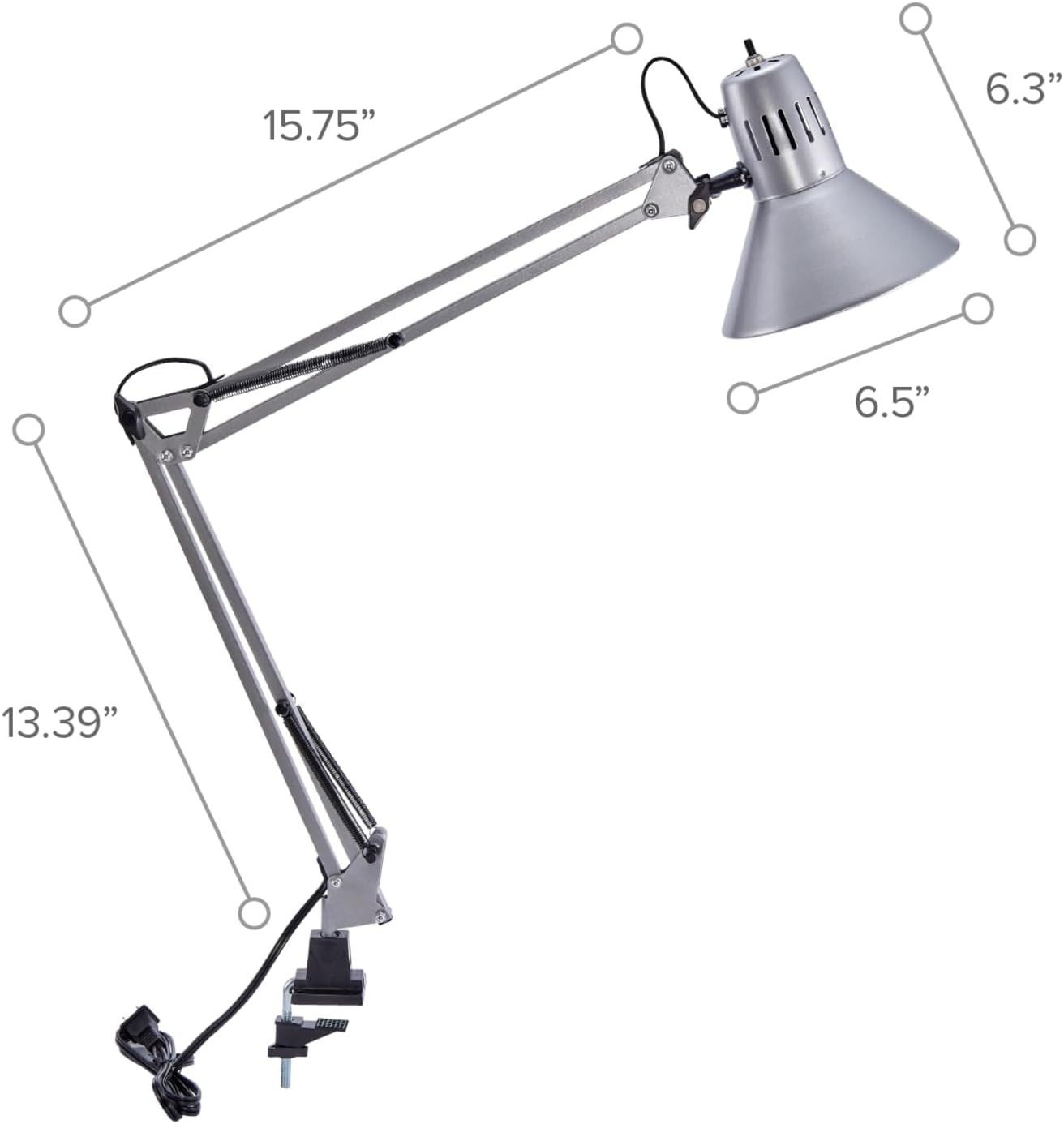 image:imageBostitch Office VLF100 LED Swing Arm Desk Lamp with Clamp Mount 36 Reach Includes LED BulbBlackClamp Silver