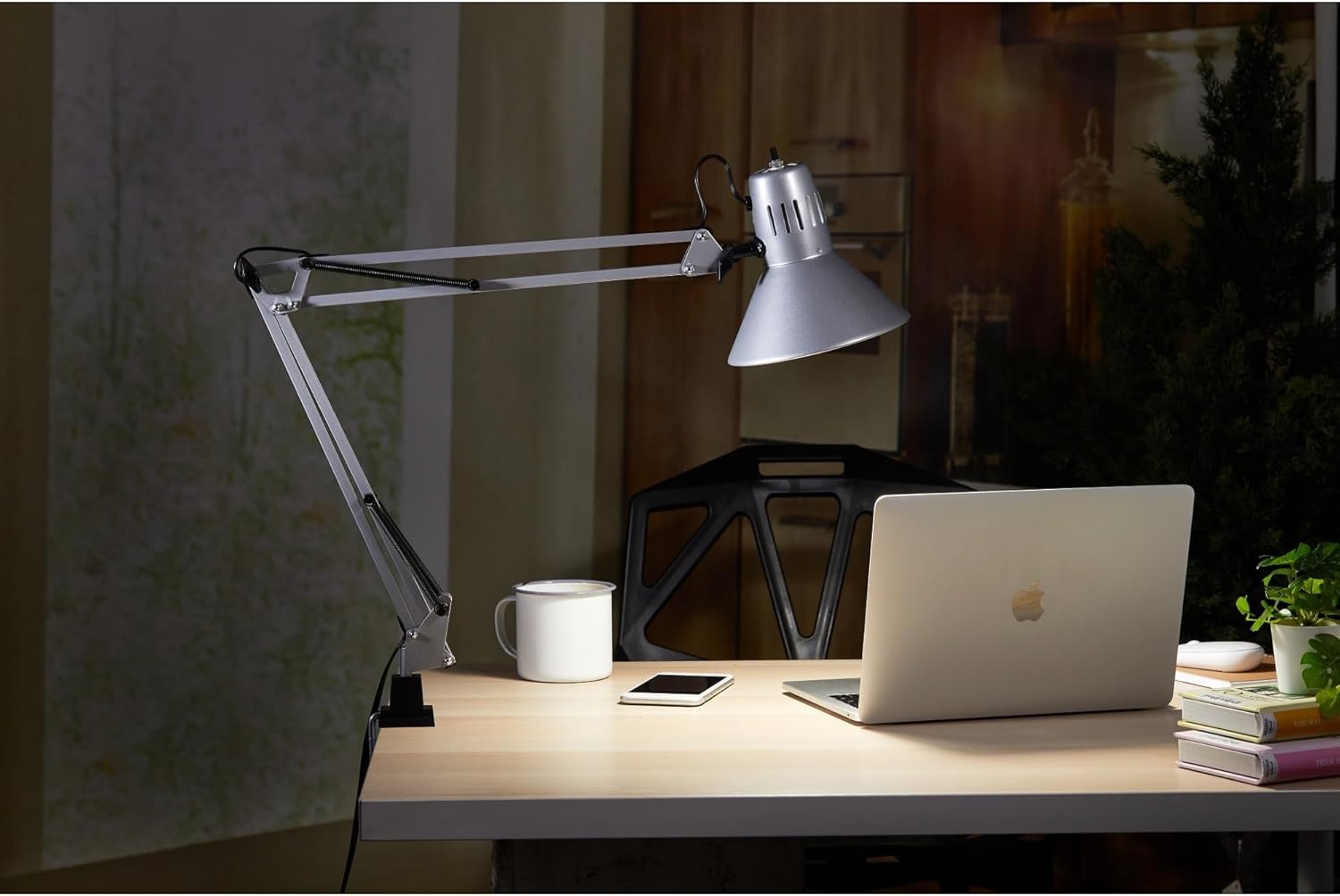 image:imageBostitch Office VLF100 LED Swing Arm Desk Lamp with Clamp Mount 36 Reach Includes LED BulbBlackClamp Silver
