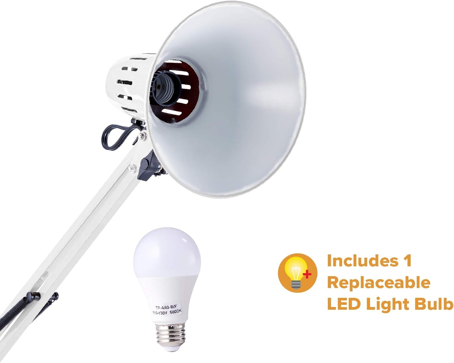 image:imageBostitch Office VLF100 LED Swing Arm Desk Lamp with Clamp Mount 36 Reach Includes LED BulbBlackClamp White