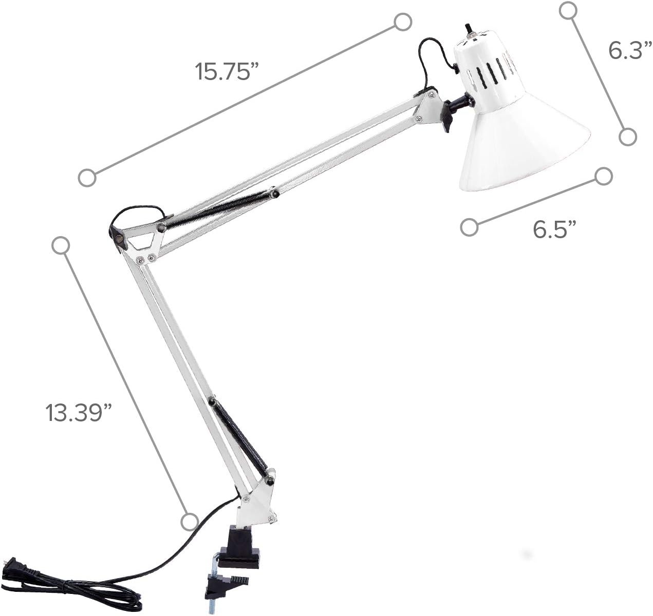 image:imageBostitch Office VLF100 LED Swing Arm Desk Lamp with Clamp Mount 36 Reach Includes LED BulbBlackClamp White