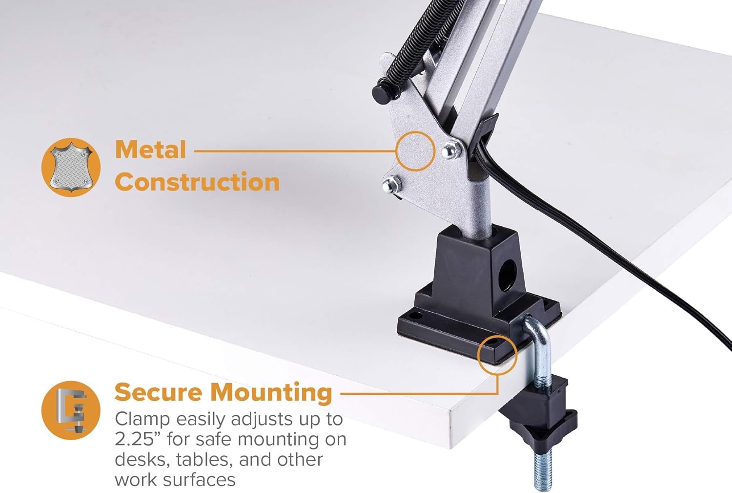 image:imageBostitch Office VLF100 LED Swing Arm Desk Lamp with Clamp Mount 36 Reach Includes LED BulbBlackClamp White