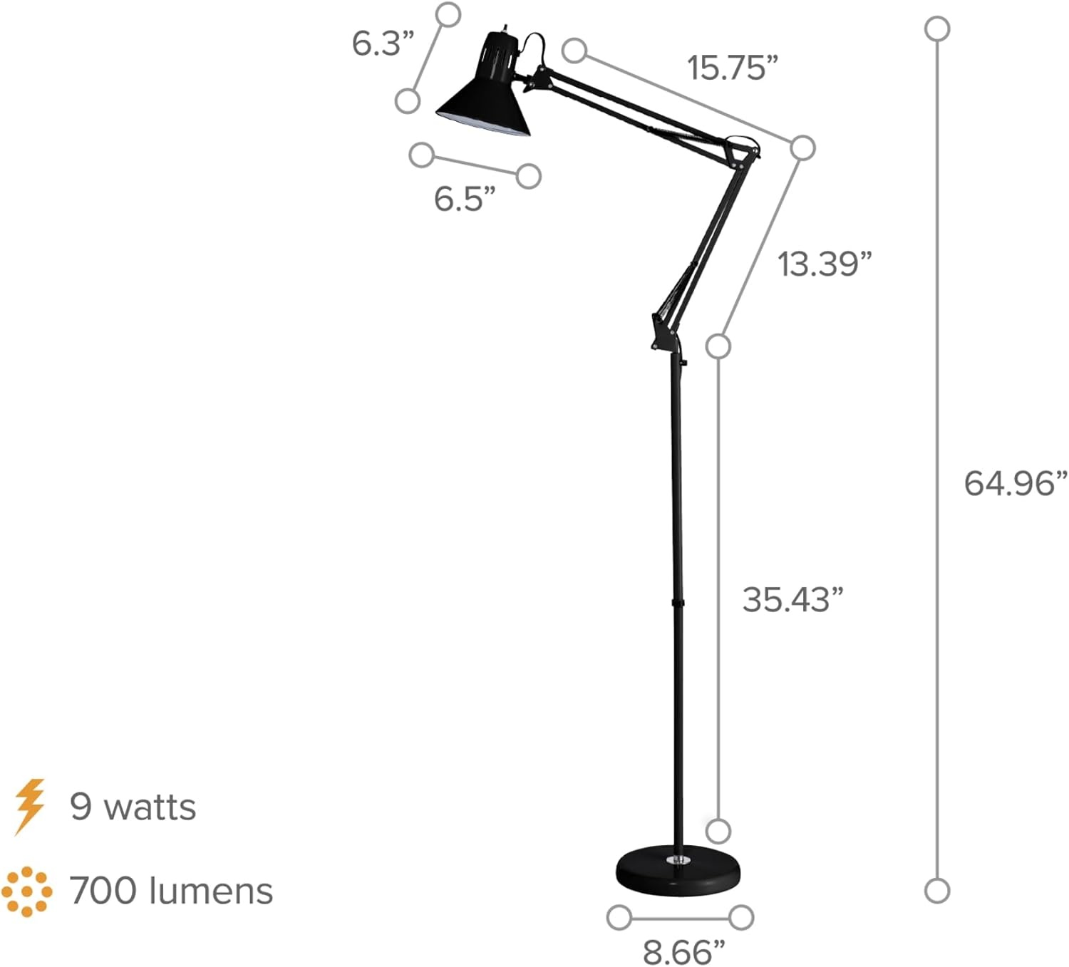 image:imageBostitch Office VLF100 LED Swing Arm Desk Lamp with Clamp Mount 36 Reach Includes LED BulbBlackFloor Black