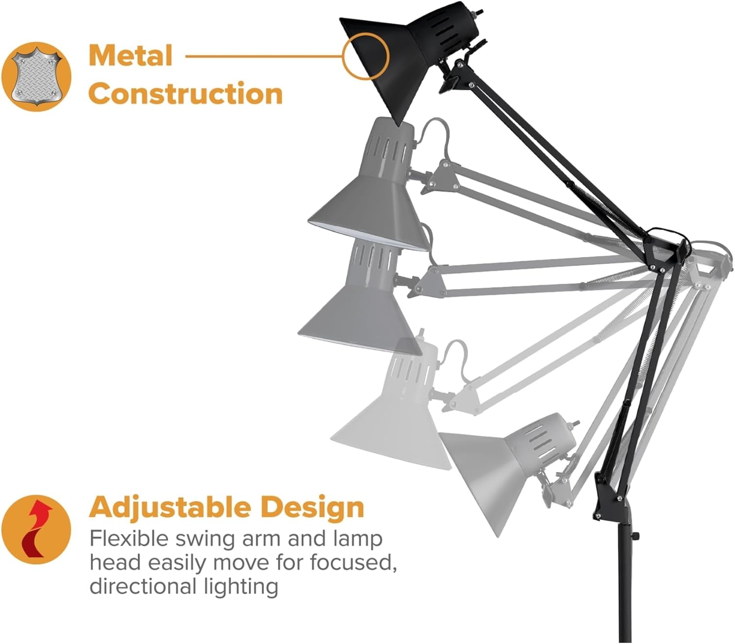 image:imageBostitch Office VLF100 LED Swing Arm Desk Lamp with Clamp Mount 36 Reach Includes LED BulbBlackFloor Black