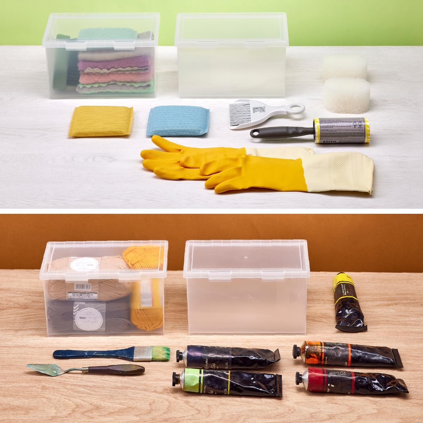 image:imageBostitch Konnect Storage Containers with Lids Clear Plastic Box Stackable for Crafts Home and Office Organization Labels 3Piece 1 4 Qt Box 2 15 Qt boxes4 Qt 2 Pack