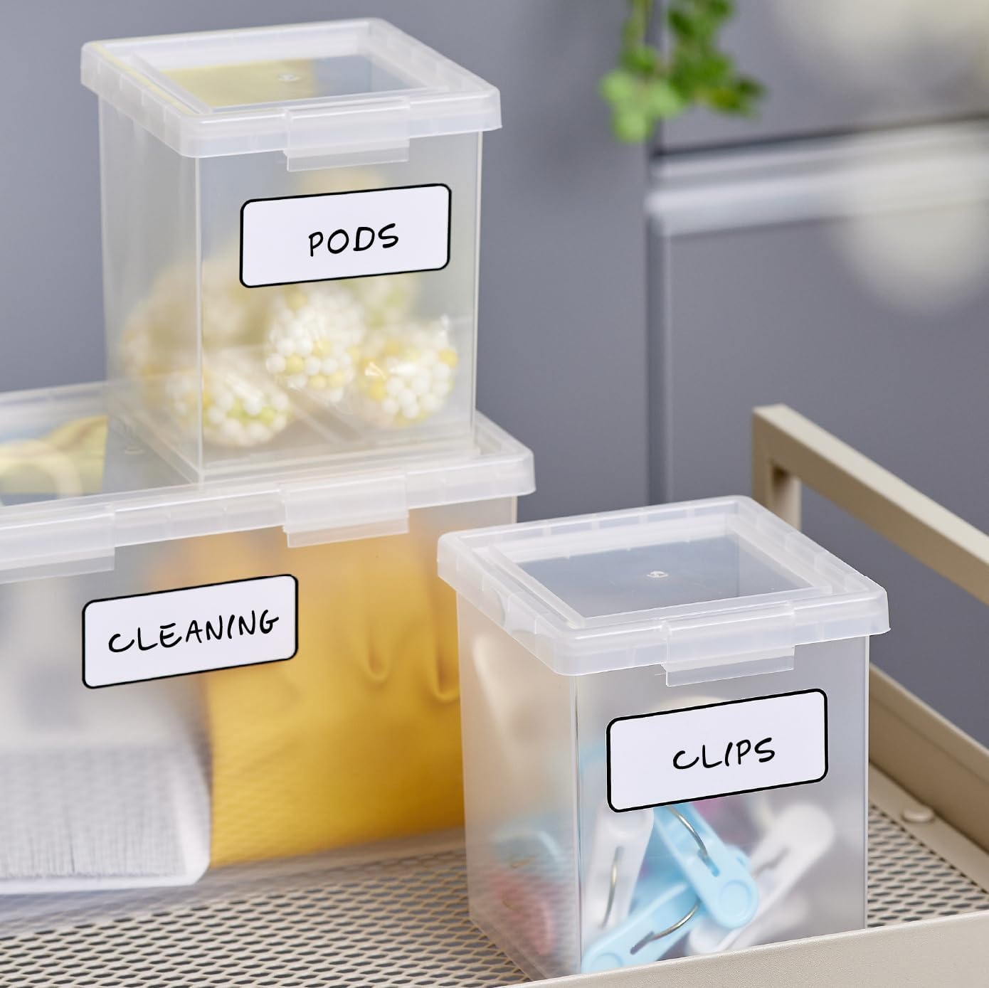 image:imageBostitch Konnect Storage Containers with Lids Clear Plastic Box Stackable for Crafts Home and Office Organization Labels 3Piece 1 4 Qt Box 2 15 Qt boxes15 Qt 2 Pack