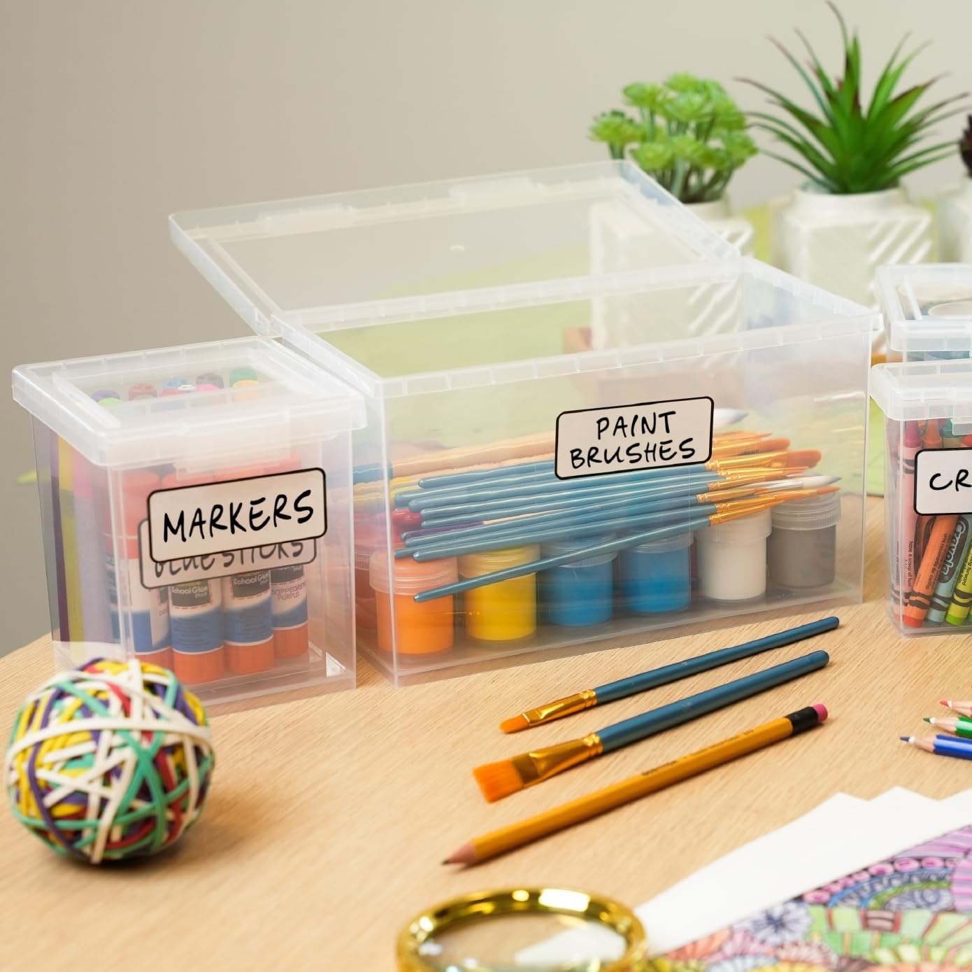 image:imageBostitch Konnect Storage Containers with Lids Clear Plastic Box Stackable for Crafts Home and Office Organization Labels 3Piece 1 4 Qt Box 2 15 Qt boxes4 Qt 2 Pack