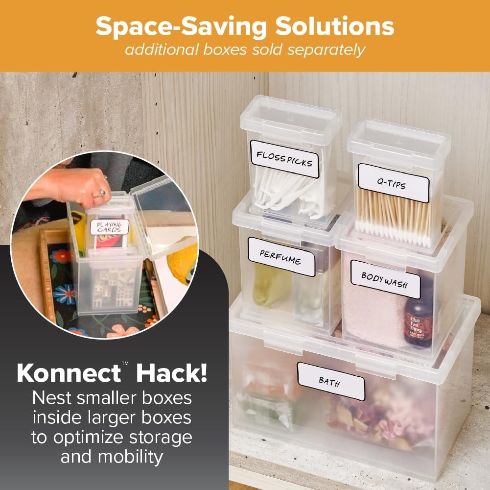 image:imageBostitch Konnect Storage Containers with Lids Clear Plastic Box Stackable for Crafts Home and Office Organization Labels 3Piece 1 4 Qt Box 2 15 Qt boxesSmall Storage Set