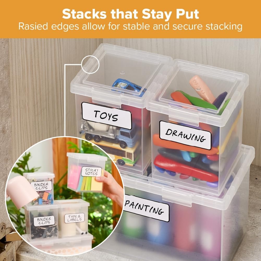 image:imageBostitch Konnect Storage Containers with Lids Clear Plastic Box Stackable for Crafts Home and Office Organization Labels 3Piece 1 4 Qt Box 2 15 Qt boxesStarter Set