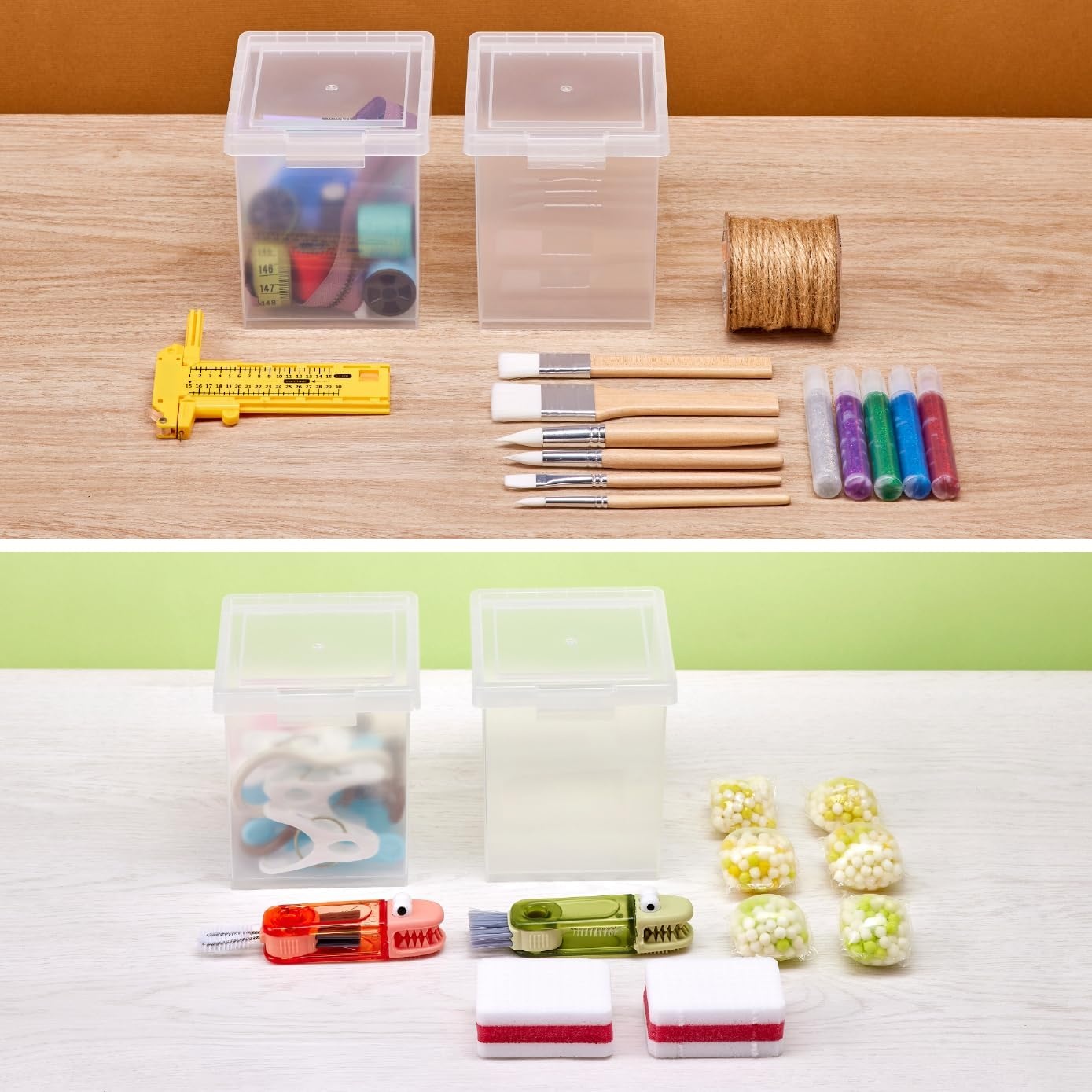image:imageBostitch Konnect Storage Containers with Lids Clear Plastic Box Stackable for Crafts Home and Office Organization Labels 3Piece 1 4 Qt Box 2 15 Qt boxes15 Qt 2 Pack