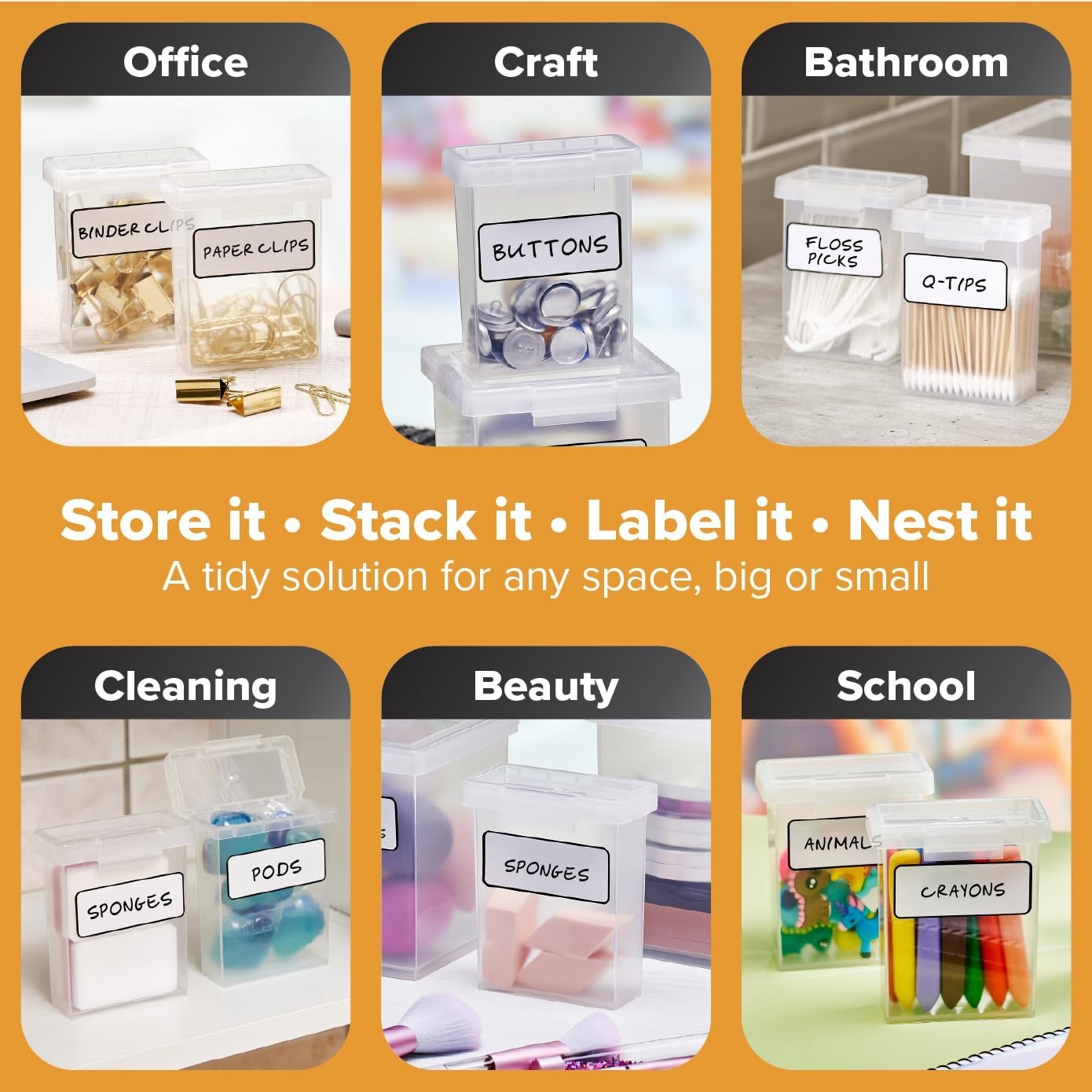 image:imageBostitch Konnect Storage Containers with Lids Clear Plastic Box Stackable for Crafts Home and Office Organization Labels 3Piece 1 4 Qt Box 2 15 Qt boxes05 Qt 2 Pack