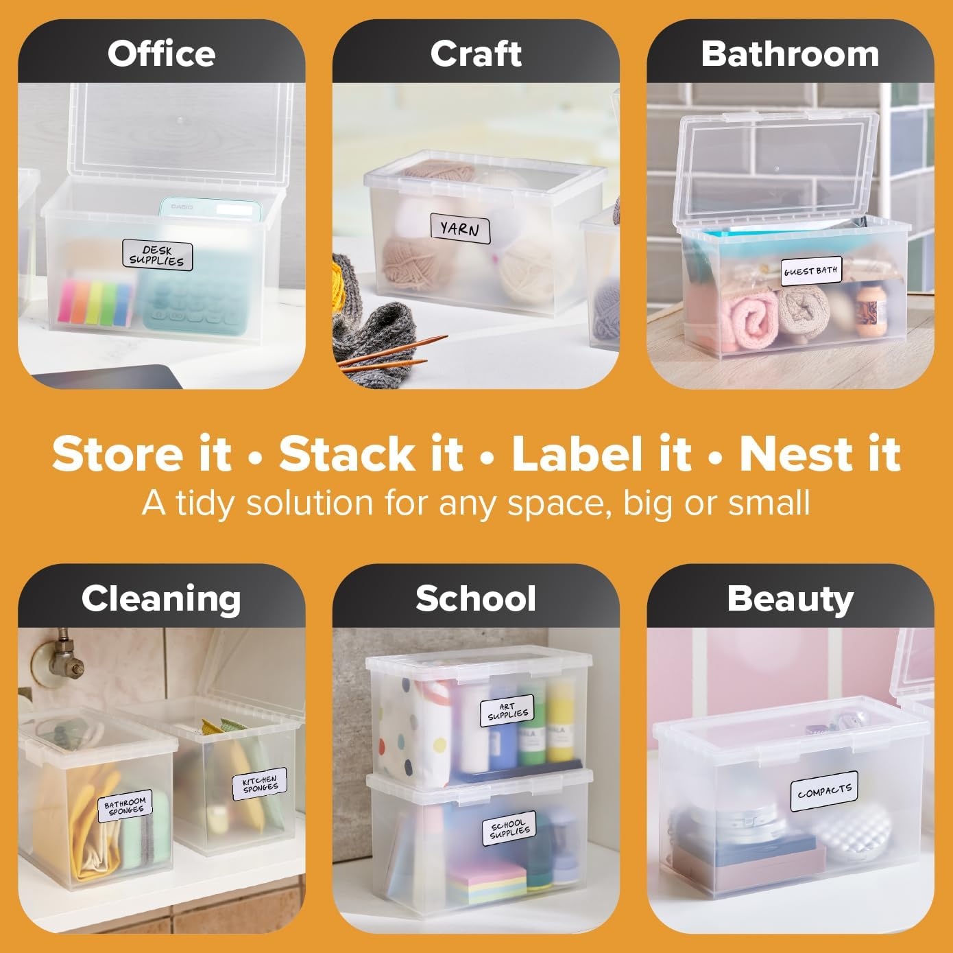 image:imageBostitch Konnect Storage Containers with Lids Clear Plastic Box Stackable for Crafts Home and Office Organization Labels 3Piece 1 4 Qt Box 2 15 Qt boxes4 Qt 2 Pack