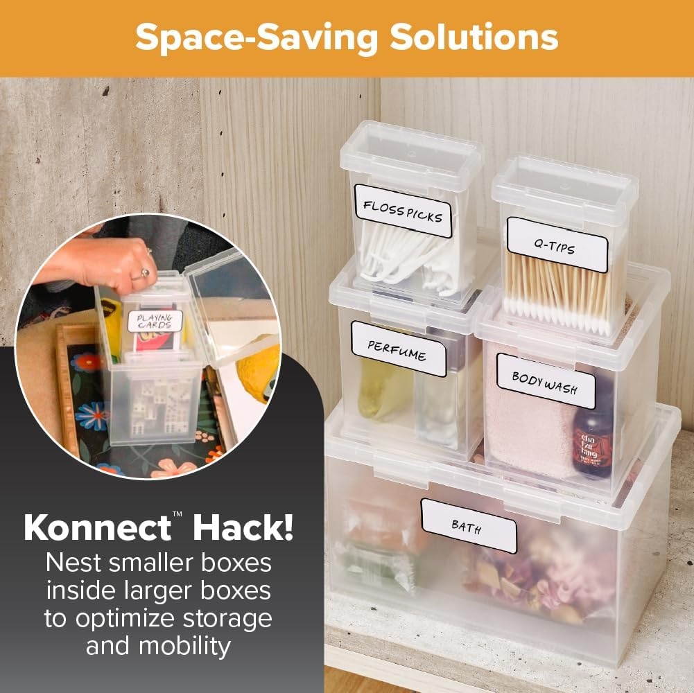 image:imageBostitch Konnect Storage Containers with Lids Clear Plastic Box Stackable for Crafts Home and Office Organization Labels 3Piece 1 4 Qt Box 2 15 Qt boxesComplete Set
