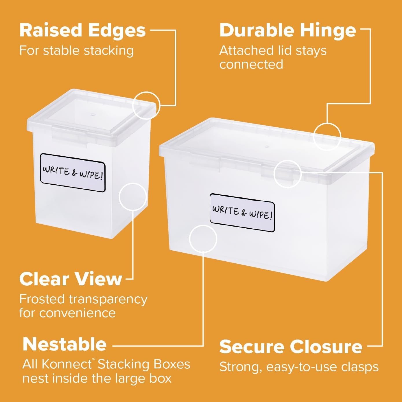 image:imageBostitch Konnect Storage Containers with Lids Clear Plastic Box Stackable for Crafts Home and Office Organization Labels 3Piece 1 4 Qt Box 2 15 Qt boxesStarter Set