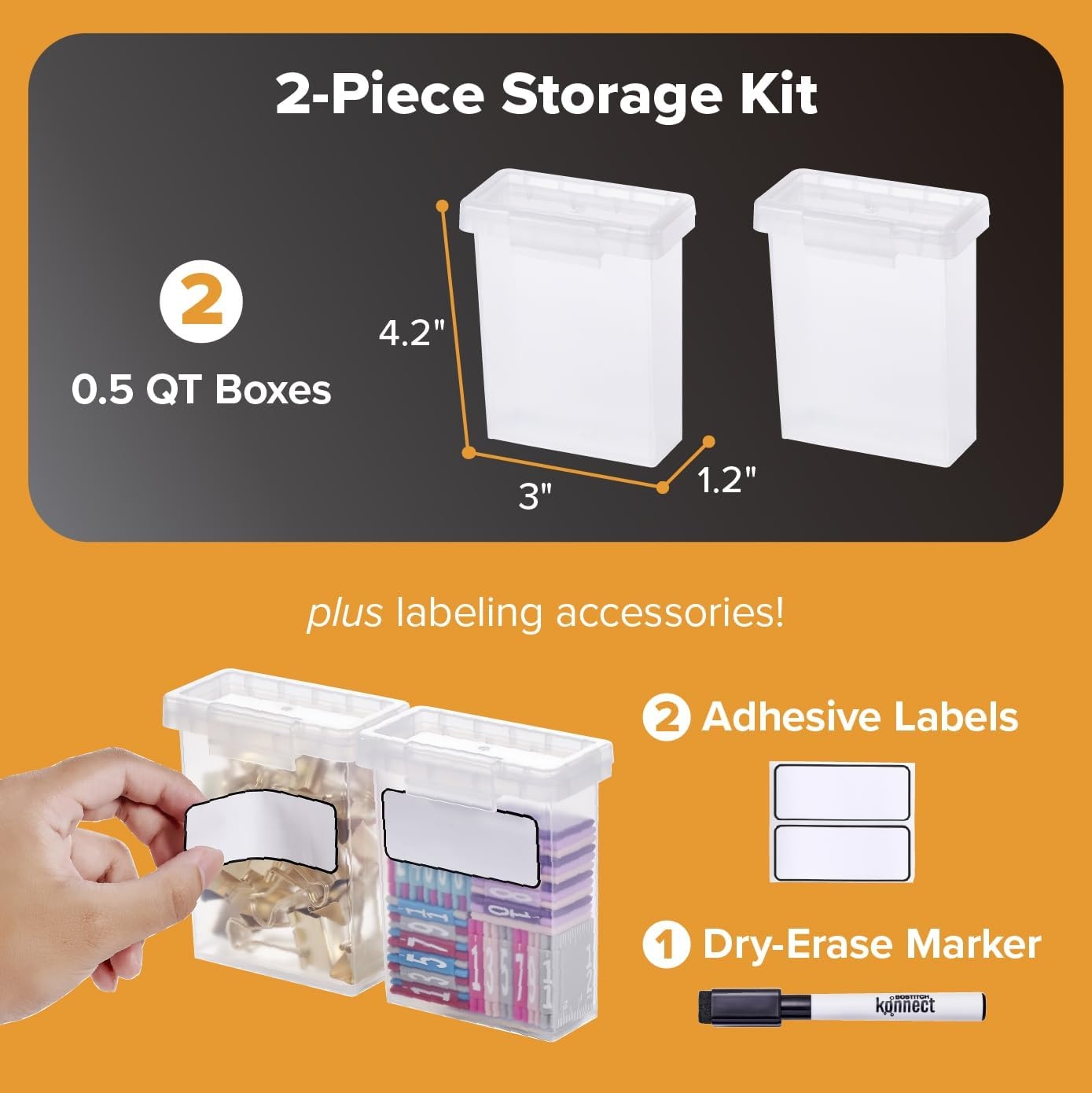 image:imageBostitch Konnect Storage Containers with Lids Clear Plastic Box Stackable for Crafts Home and Office Organization Labels 3Piece 1 4 Qt Box 2 15 Qt boxes05 Qt 2 Pack