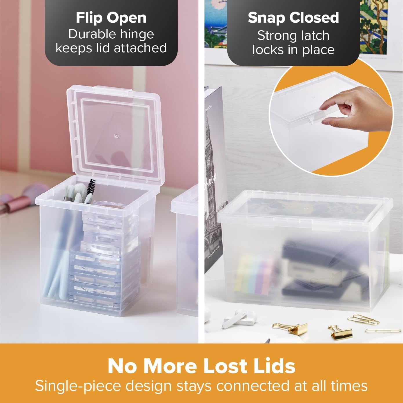 image:imageBostitch Konnect Storage Containers with Lids Clear Plastic Box Stackable for Crafts Home and Office Organization Labels 3Piece 1 4 Qt Box 2 15 Qt boxesStarter Set