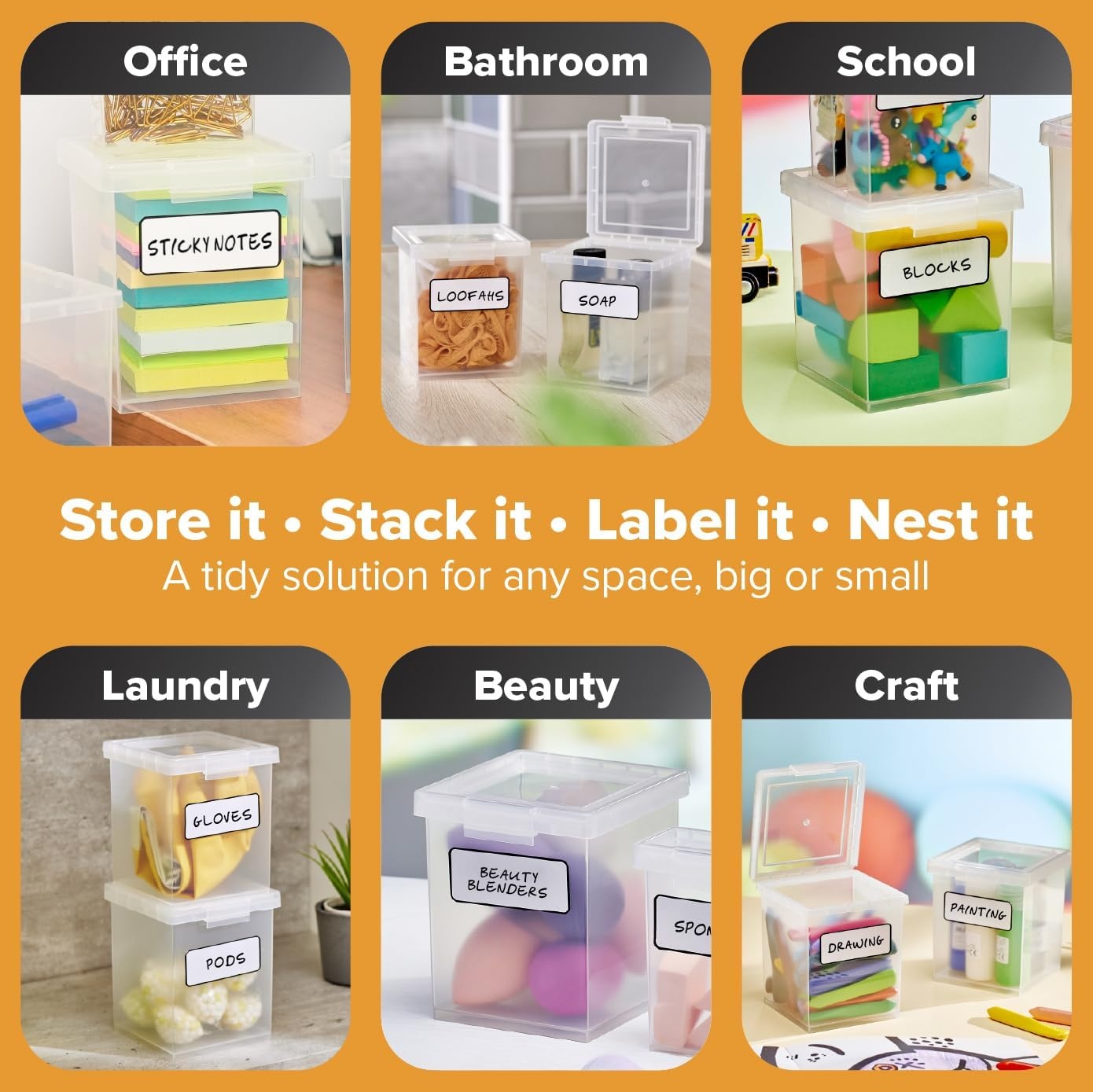 image:imageBostitch Konnect Storage Containers with Lids Clear Plastic Box Stackable for Crafts Home and Office Organization Labels 3Piece 1 4 Qt Box 2 15 Qt boxes15 Qt 2 Pack