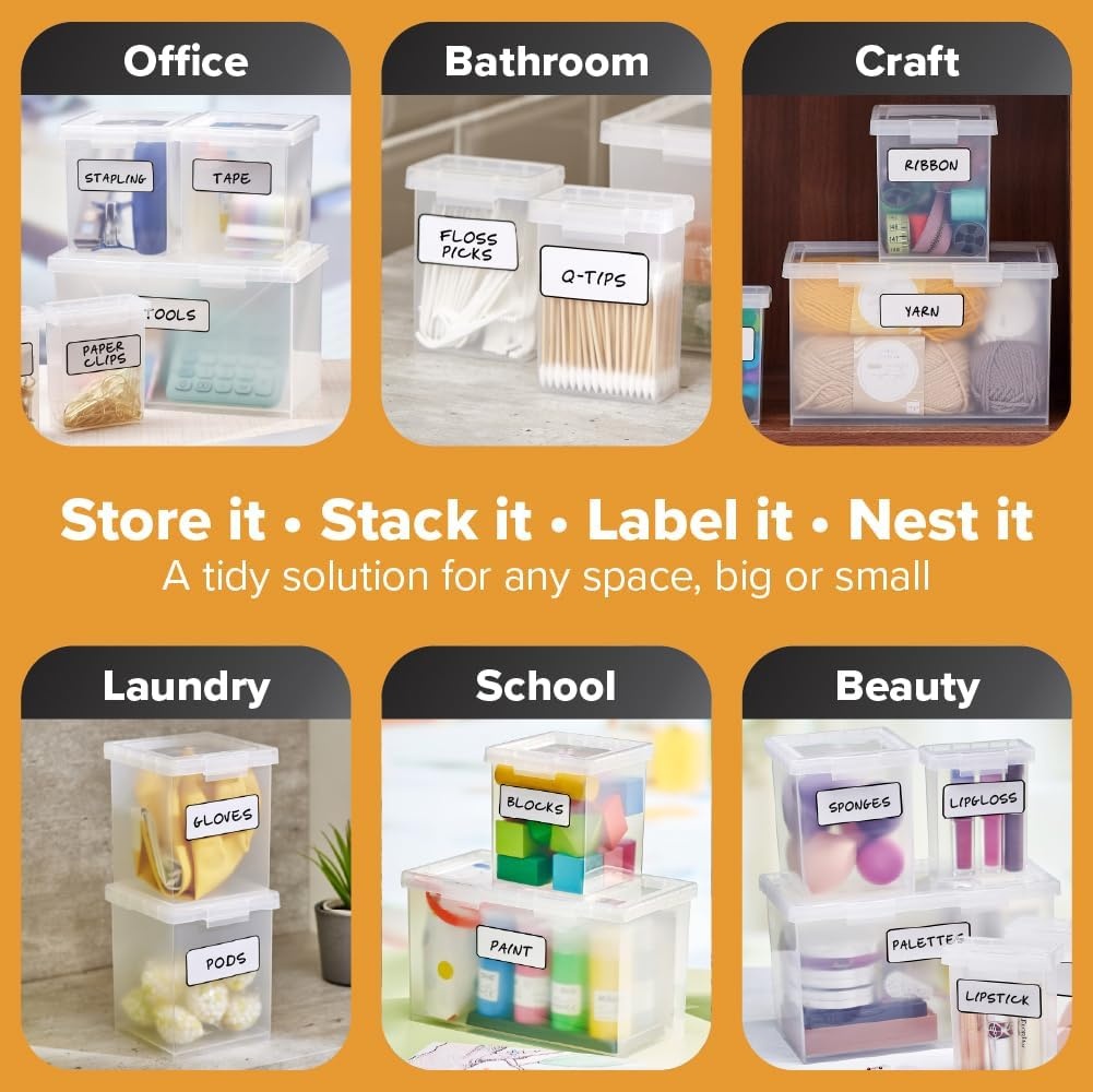 image:imageBostitch Konnect Storage Containers with Lids Clear Plastic Box Stackable for Crafts Home and Office Organization Labels 3Piece 1 4 Qt Box 2 15 Qt boxesComplete Set