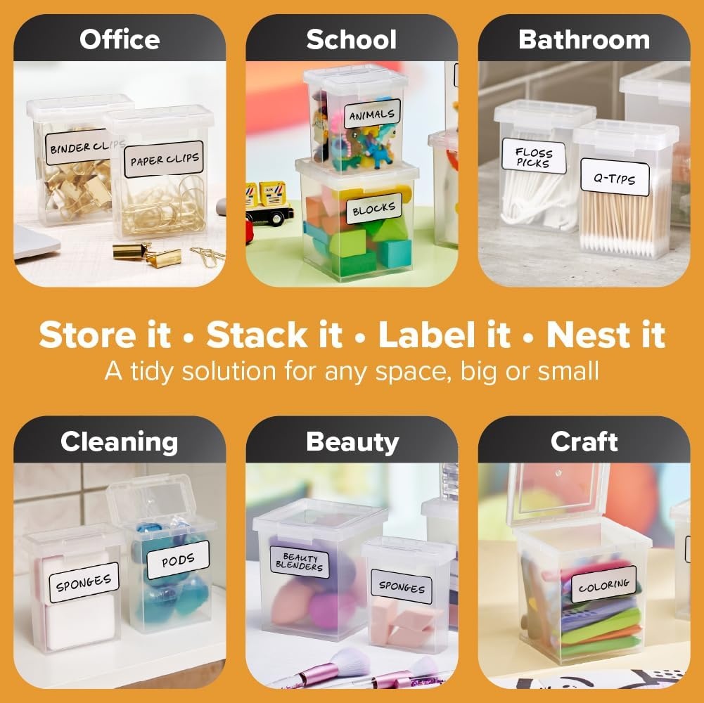 image:imageBostitch Konnect Storage Containers with Lids Clear Plastic Box Stackable for Crafts Home and Office Organization Labels 3Piece 1 4 Qt Box 2 15 Qt boxesSmall Storage Set