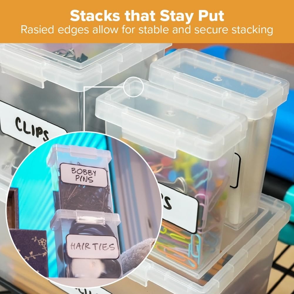 image:imageBostitch Konnect Storage Containers with Lids Clear Plastic Box Stackable for Crafts Home and Office Organization Labels 3Piece 1 4 Qt Box 2 15 Qt boxesSmall Storage Set