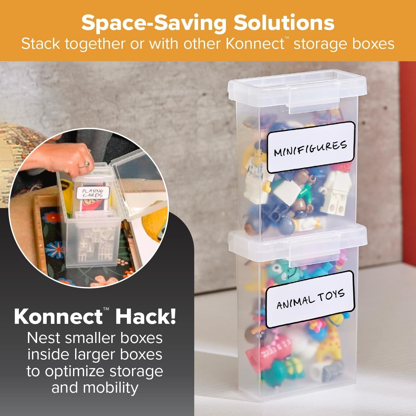 image:imageBostitch Konnect Storage Containers with Lids Clear Plastic Box Stackable for Crafts Home and Office Organization Labels 3Piece 1 4 Qt Box 2 15 Qt boxes05 Qt 2 Pack