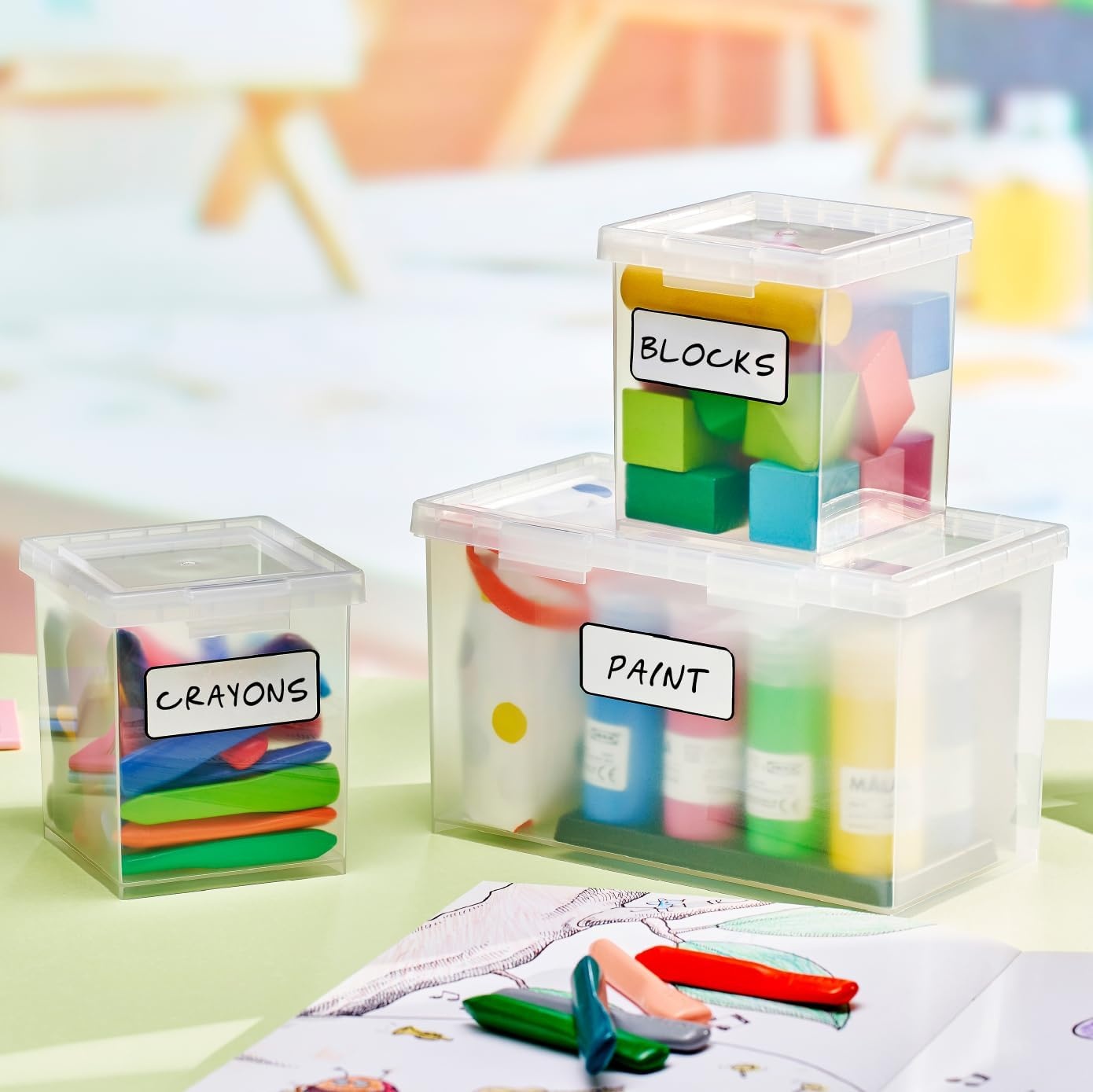 image:imageBostitch Konnect Storage Containers with Lids Clear Plastic Box Stackable for Crafts Home and Office Organization Labels 3Piece 1 4 Qt Box 2 15 Qt boxesStarter Set