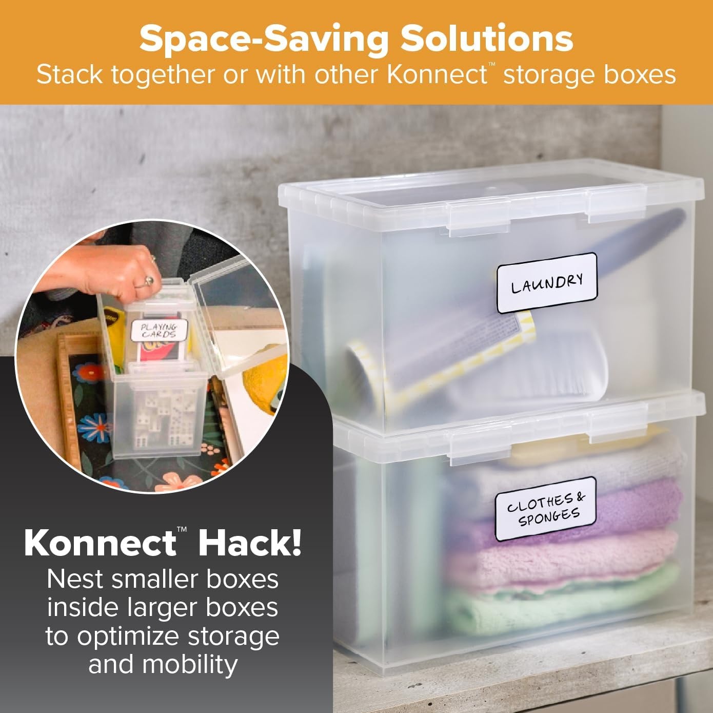 image:imageBostitch Konnect Storage Containers with Lids Clear Plastic Box Stackable for Crafts Home and Office Organization Labels 3Piece 1 4 Qt Box 2 15 Qt boxes4 Qt 2 Pack
