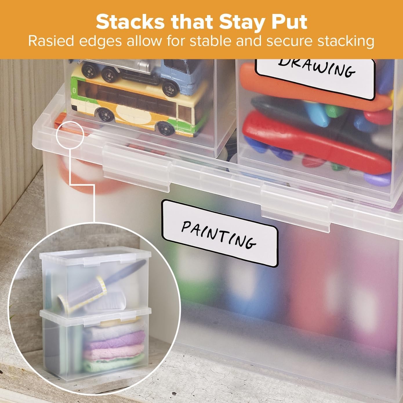 image:imageBostitch Konnect Storage Containers with Lids Clear Plastic Box Stackable for Crafts Home and Office Organization Labels 3Piece 1 4 Qt Box 2 15 Qt boxes4 Qt 2 Pack