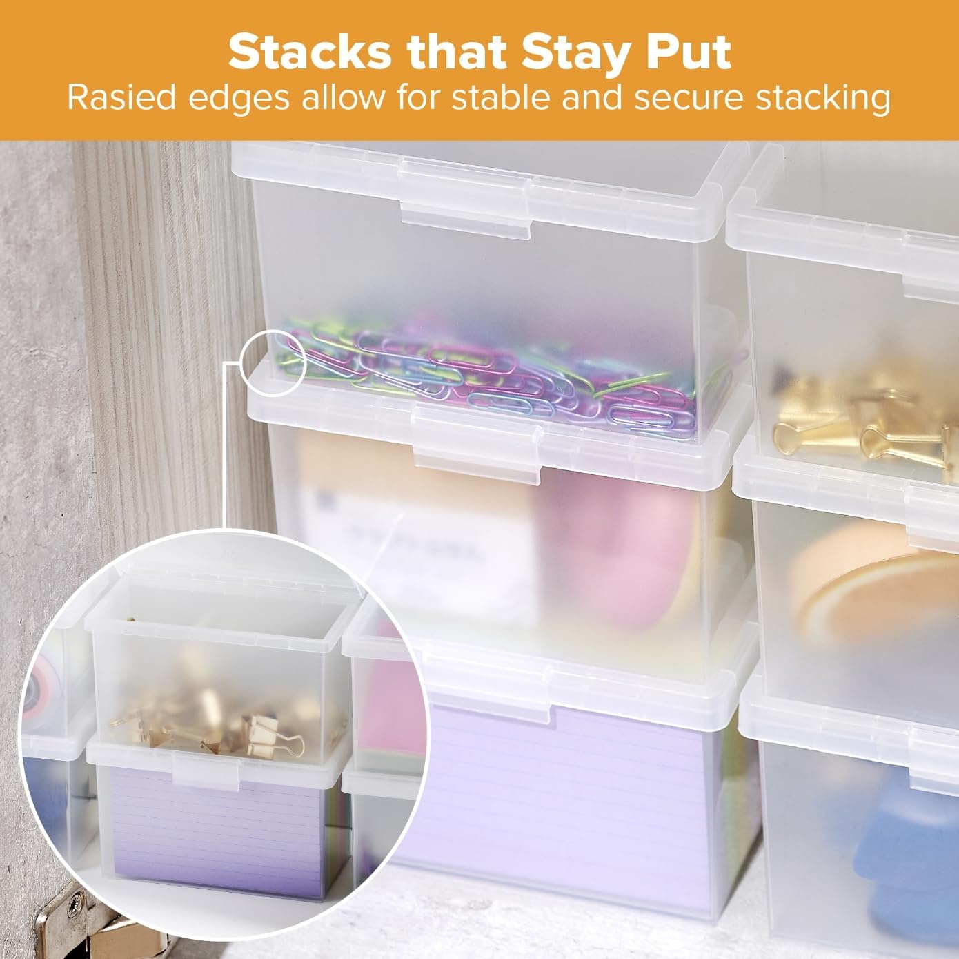 image:imageBostitch Konnect Storage Containers with Lids Office Organizer Clear Plastic Box Stackable for Index Cards Labels 1 Qt 3 Pack3Pack