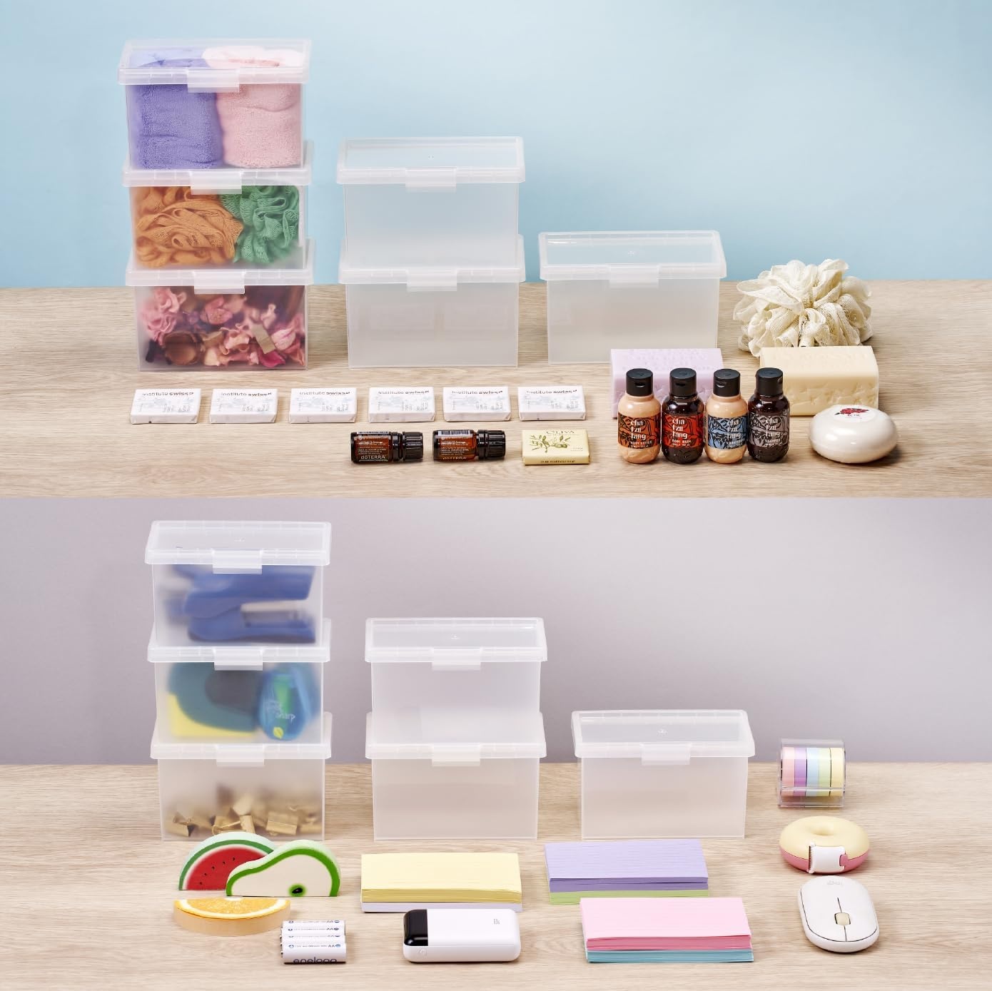 image:imageBostitch Konnect Storage Containers with Lids Office Organizer Clear Plastic Box Stackable for Index Cards Labels 1 Qt 3 Pack6Pack