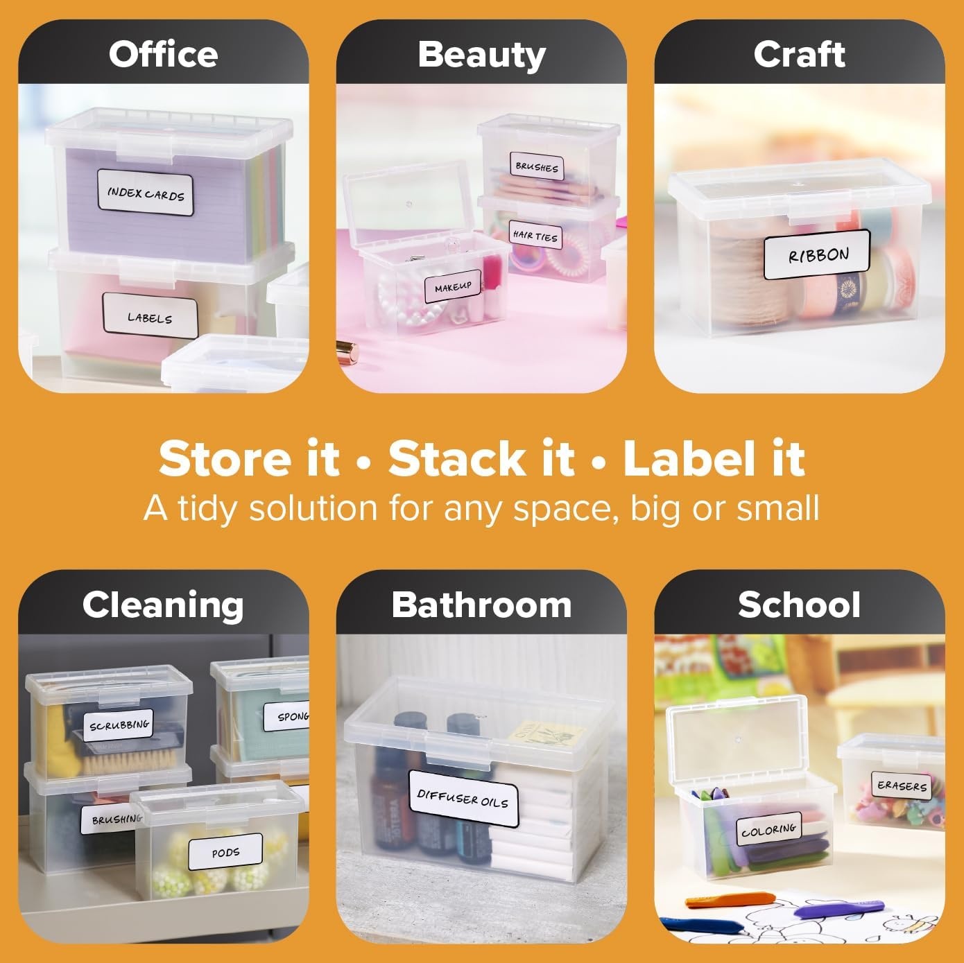 image:imageBostitch Konnect Storage Containers with Lids Office Organizer Clear Plastic Box Stackable for Index Cards Labels 1 Qt 3 Pack6Pack