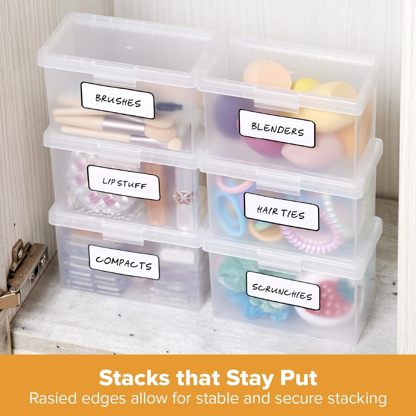 image:imageBostitch Konnect Storage Containers with Lids Office Organizer Clear Plastic Box Stackable for Index Cards Labels 1 Qt 3 Pack6Pack