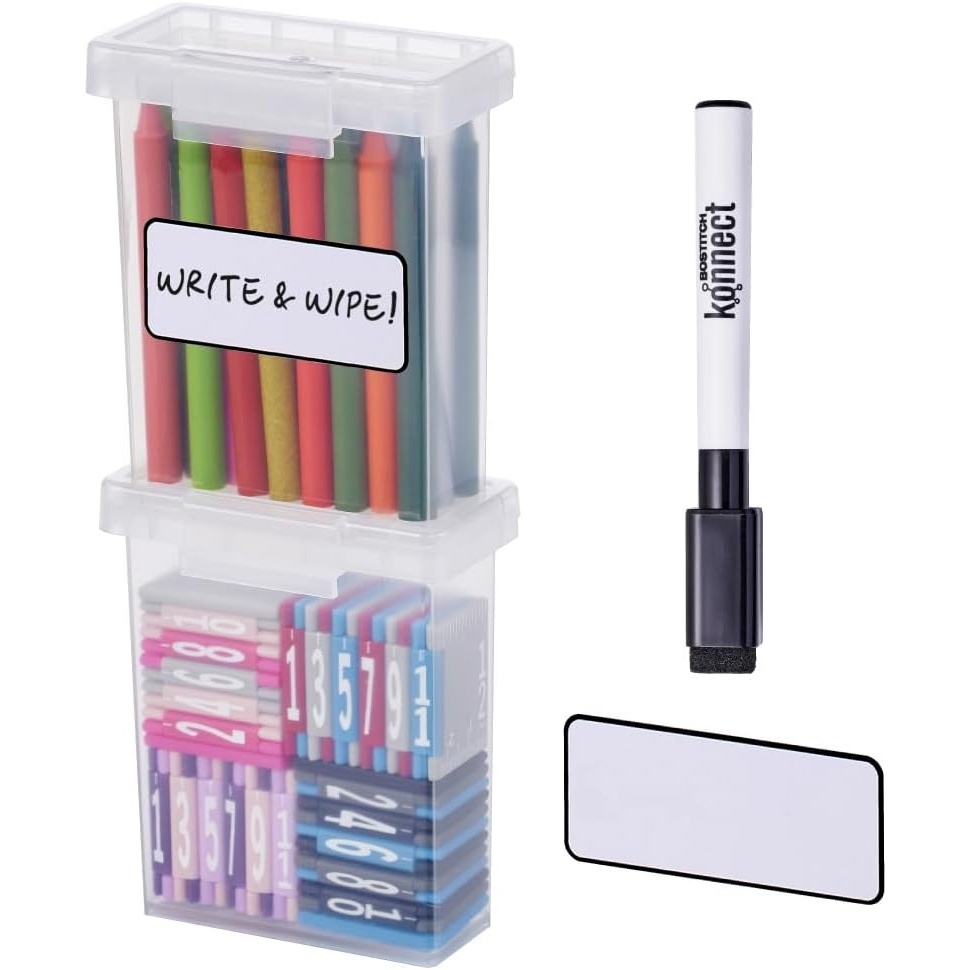 image:imageBostitch Konnect Storage Containers with Lids Clear Plastic Box Stackable for Crafts Home and Office Organization Labels 3Piece 1 4 Qt Box 2 15 Qt boxes05 Qt 2 Pack