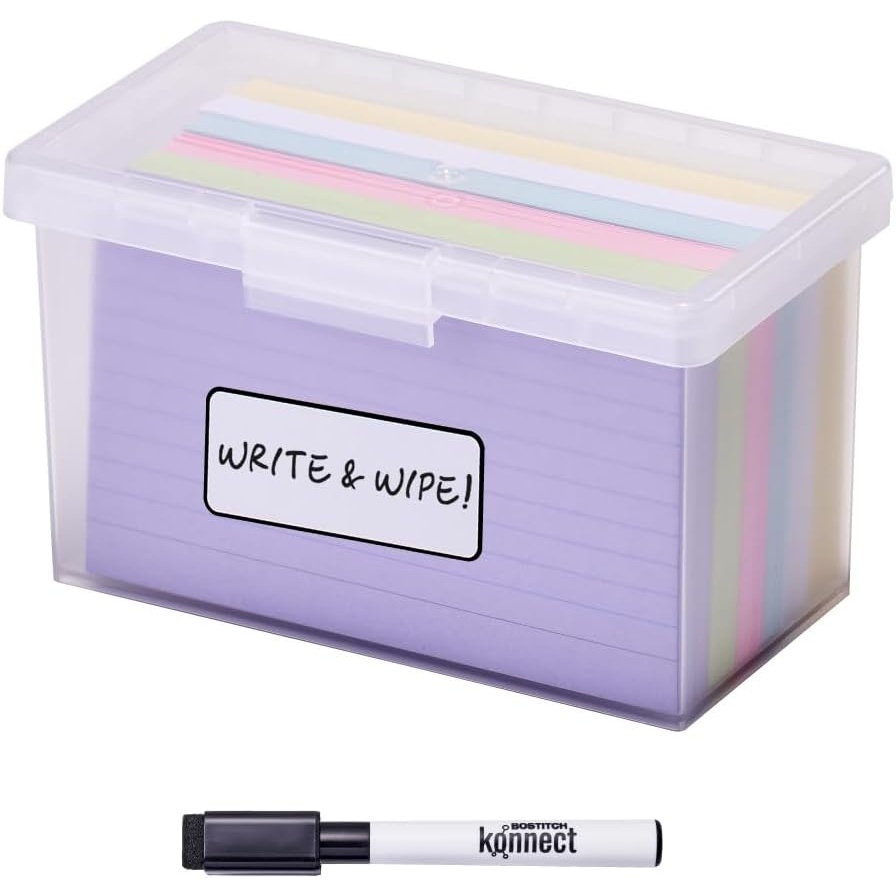 image:imageBostitch Konnect Storage Containers with Lids Office Organizer Clear Plastic Box Stackable for Index Cards Labels 1 Qt 3 PackSingle