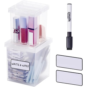 image:imageBostitch Konnect Storage Containers with Lids Clear Plastic Box Stackable for Crafts Home and Office Organization Labels 3Piece 1 4 Qt Box 2 15 Qt boxesSmall Storage Set
