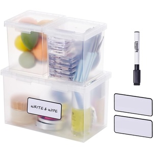 image:imageBostitch Konnect Storage Containers with Lids Clear Plastic Box Stackable for Crafts Home and Office Organization Labels 3Piece 1 4 Qt Box 2 15 Qt boxesStarter Set