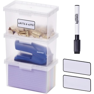 image:imageBostitch Konnect Storage Containers with Lids Office Organizer Clear Plastic Box Stackable for Index Cards Labels 1 Qt 3 Pack3Pack